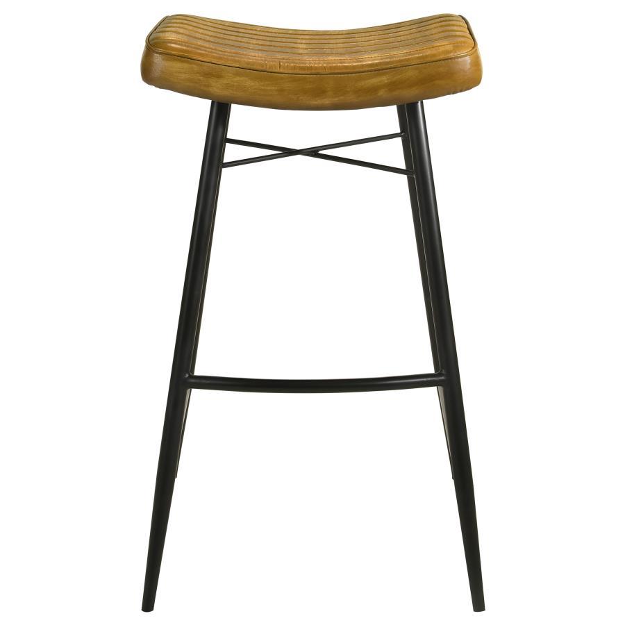 Bayu - Leather Upholstered Saddle Seat Backless Bar Stool (Set of 2) - Antique Camel and Black