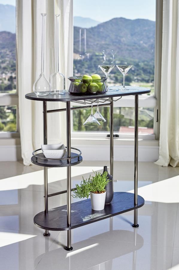 Ferguson - 3-Tier Bar Unit - Black Nickel and Black Oak