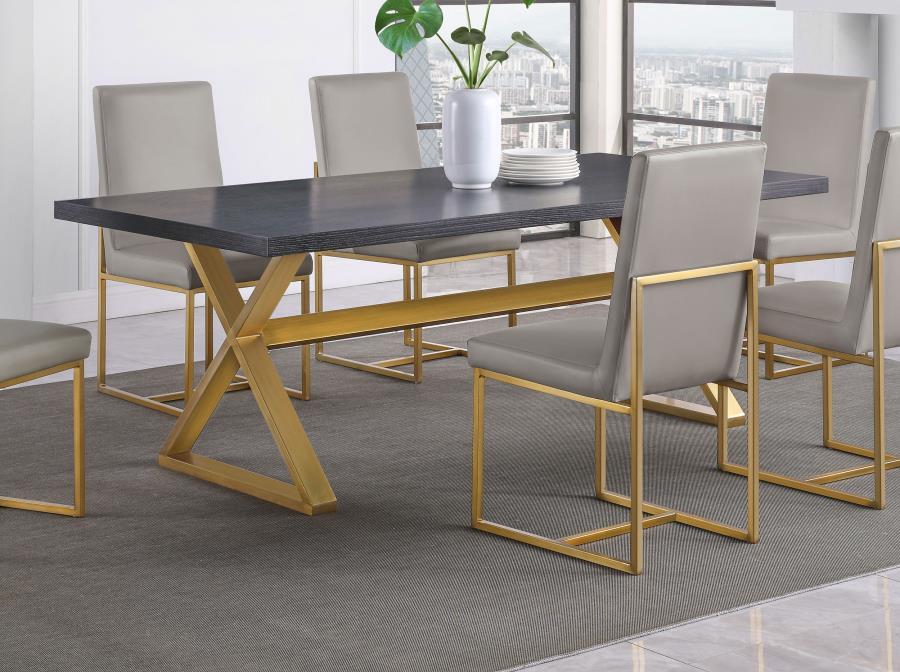 Conway - X-Trestle Base Dining Table - Dark Walnut and Aged Gold