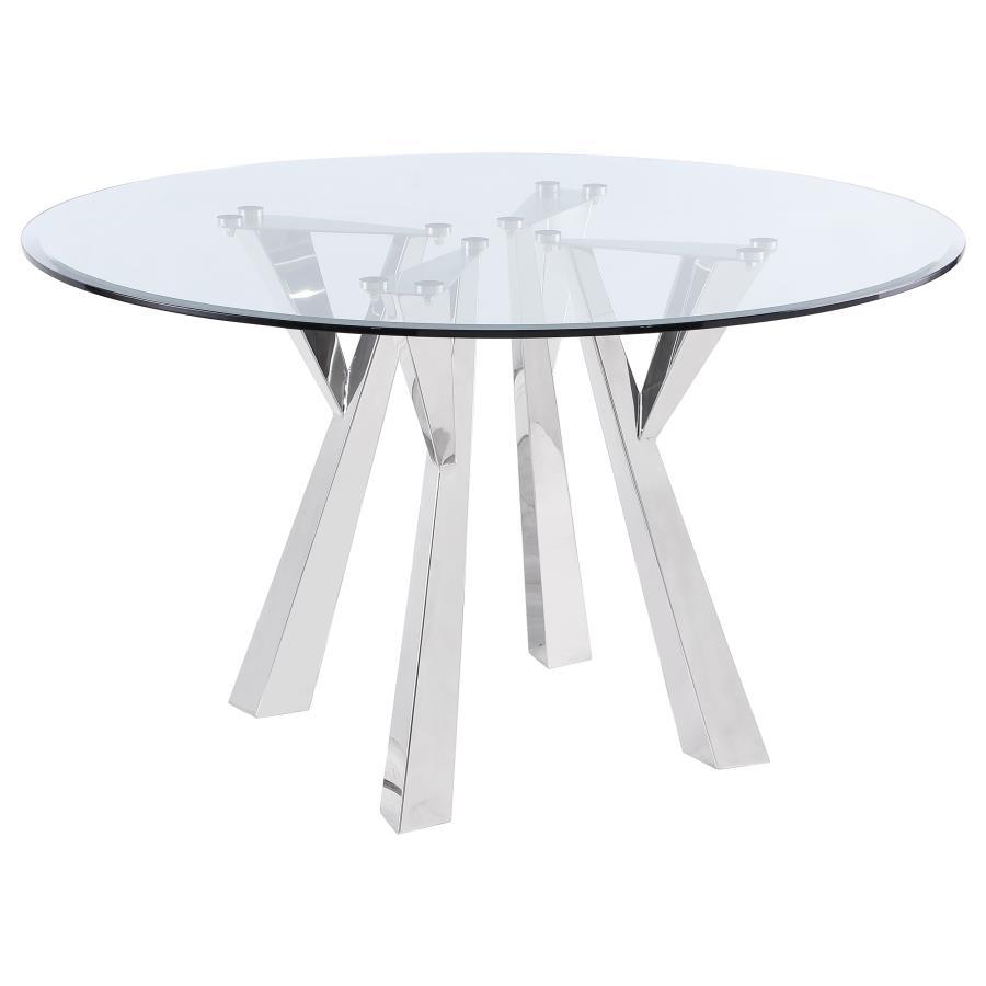 Alaia - Round Glass Top Dining Table - Clear and Chrome