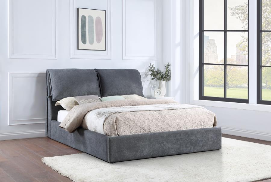 Laurel - Upholstered Eastern King Platform Bed With Pillow Headboard - Charcoal Grey
