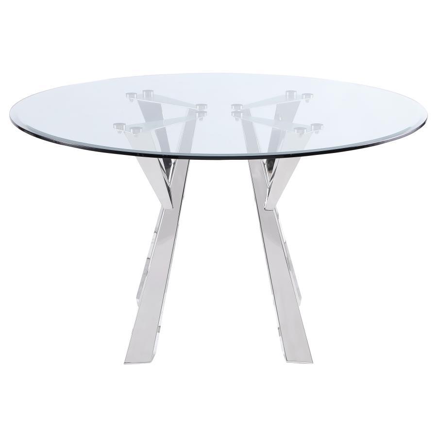 Alaia - Round Glass Top Dining Table - Clear and Chrome