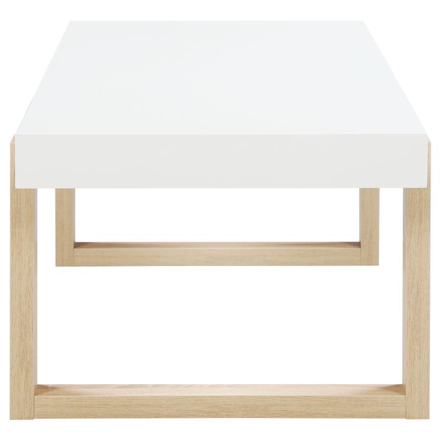 Pala - Rectangular Coffee Table With Sled Base - White High Gloss and Natural