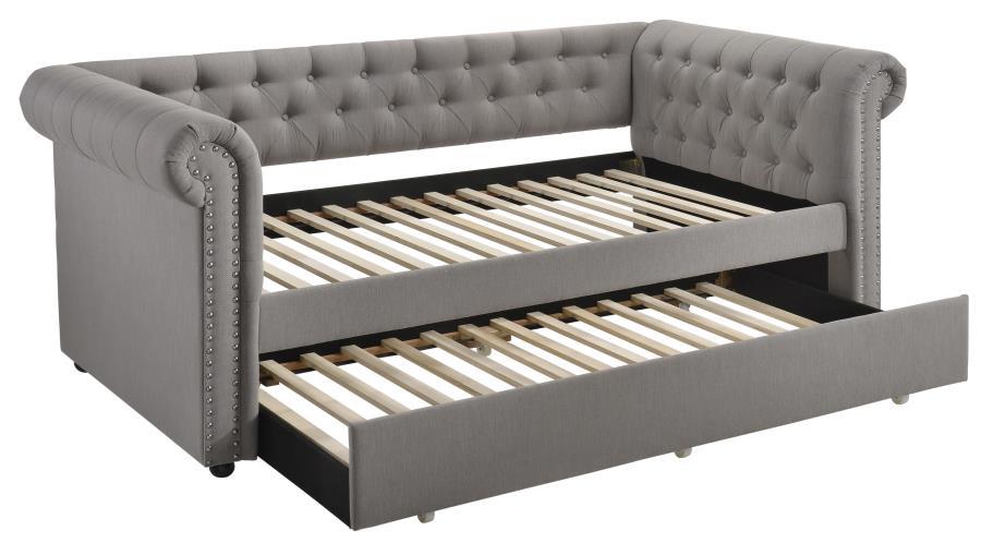 Kepner - Tufted Upholstered Day Bed With Trundle - Grey