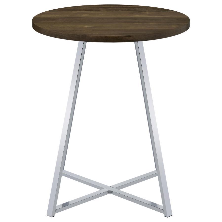 Burkhart - Sled Base Round Bar Table - Brown Oak and Chrome