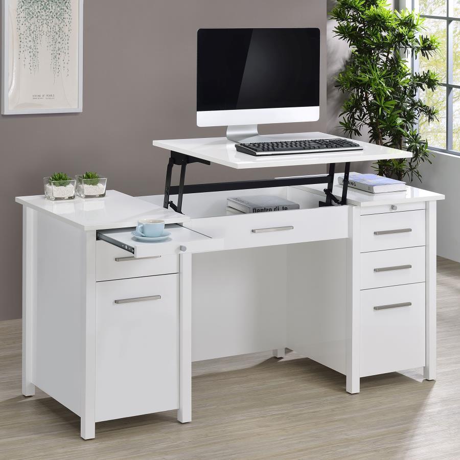 Dylan - 4-Drawer Lift Top Office Desk - White High Gloss