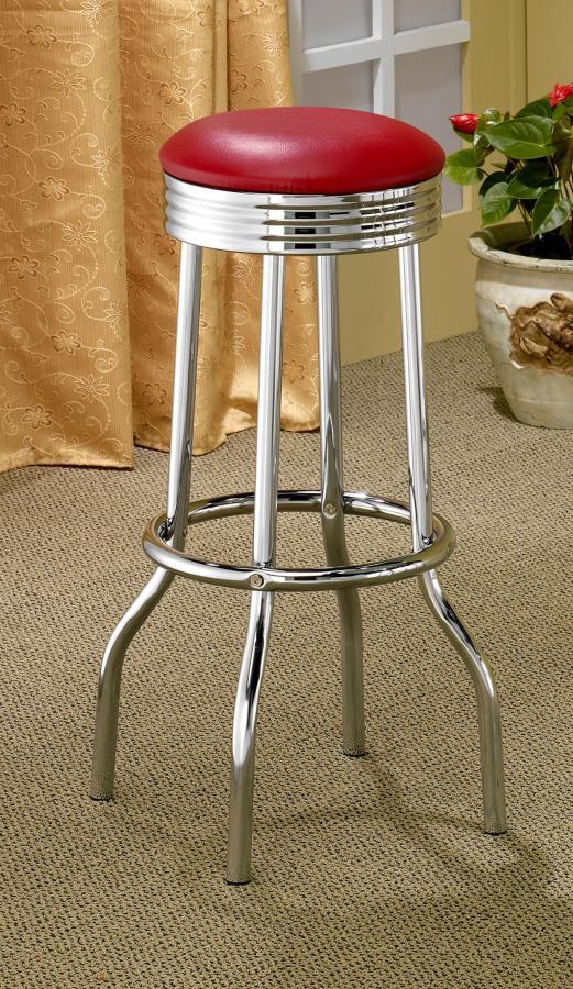 Theodore - Upholstered Top Bar Stools (Set of 2) - Red and Chrome