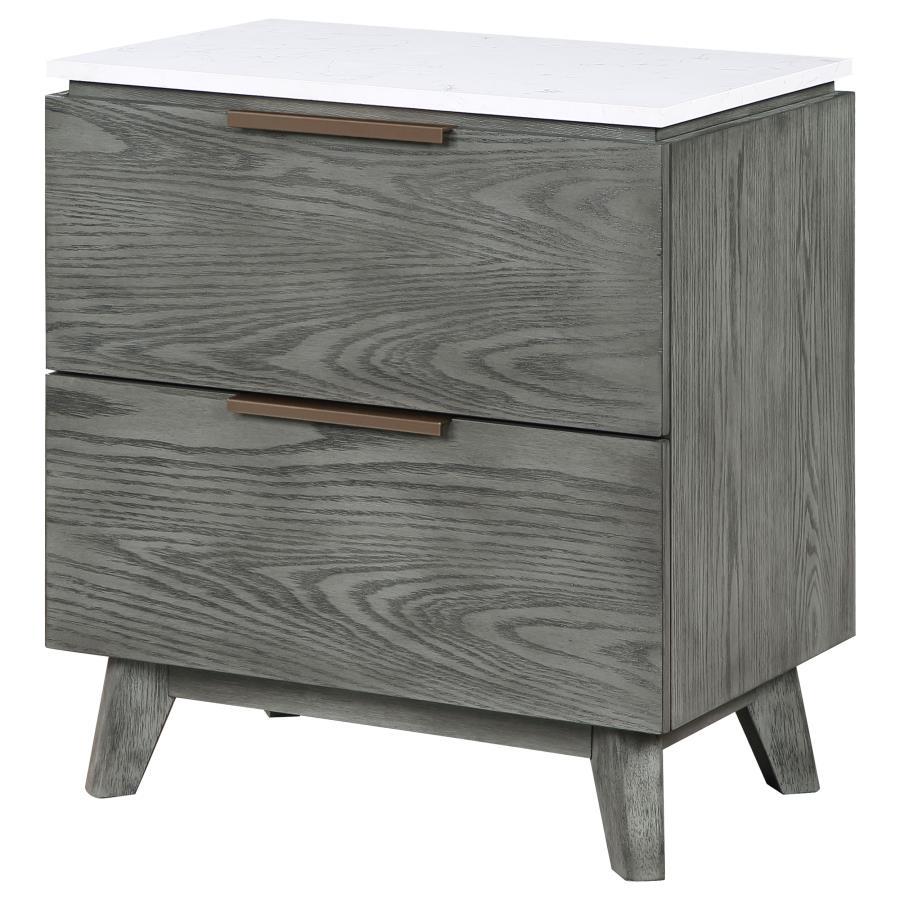 Nathan - 2-Drawer Nightstand With USB Port - White Marble and Grey