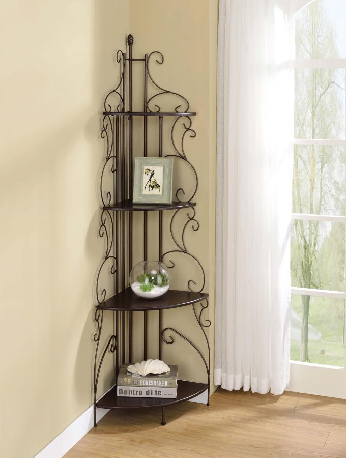 Poppy - 4-Shelf Corner Bookcase - Cappuccino and Copper