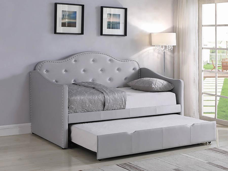 Elmore - Upholstered Twin Daybed With Trundle - Pearlescent Grey