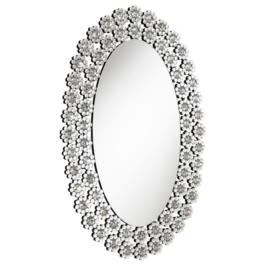 Colleen - Oval Wall Mirror With Faux Crystal Blossoms