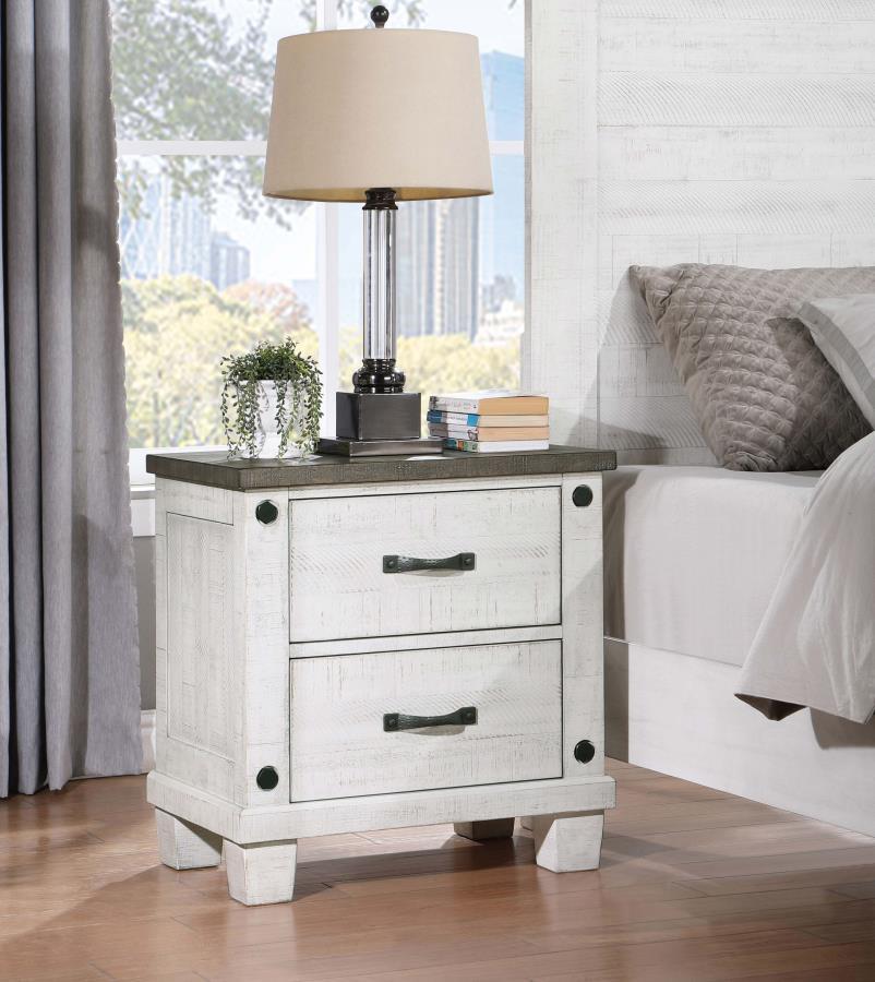 Lilith - 2-Drawer Nightstand - Distressed Grey And White