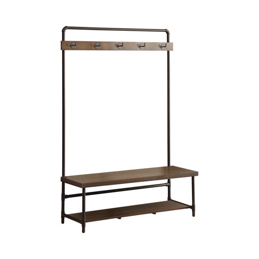 Alise - Hall Tree With 5 Coat Hooks - Chestnut and Dark Bronze