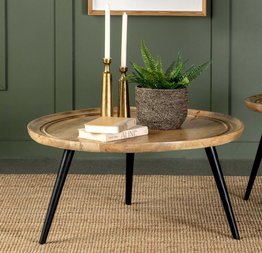 Zoe - Round Coffee Table With Trio Legs - Natural and Black