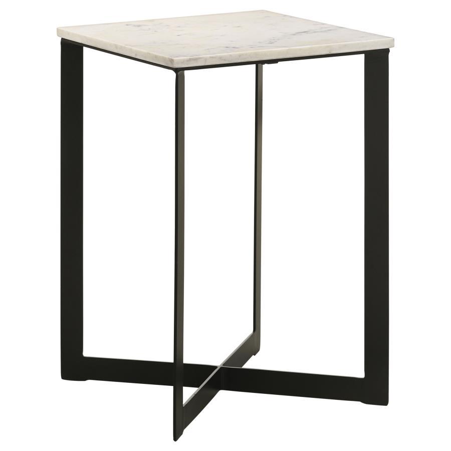 Tobin - Square Marble Top End Table - White and Black