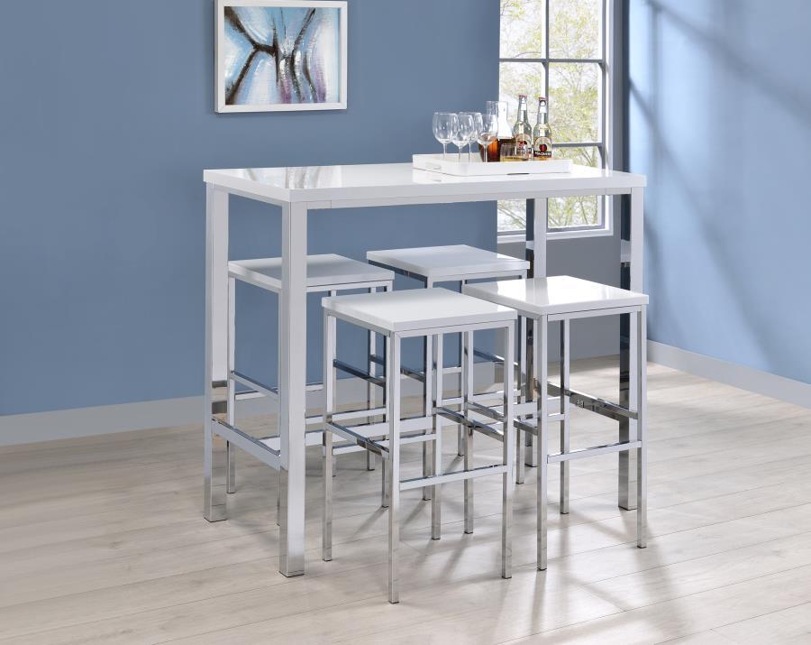 Natividad - 5-Piece Bar Set - White High Gloss and Chrome