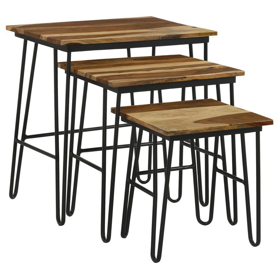 Nayeli - 3-Piece Nesting Table With Hairpin Legs - Natural and Black