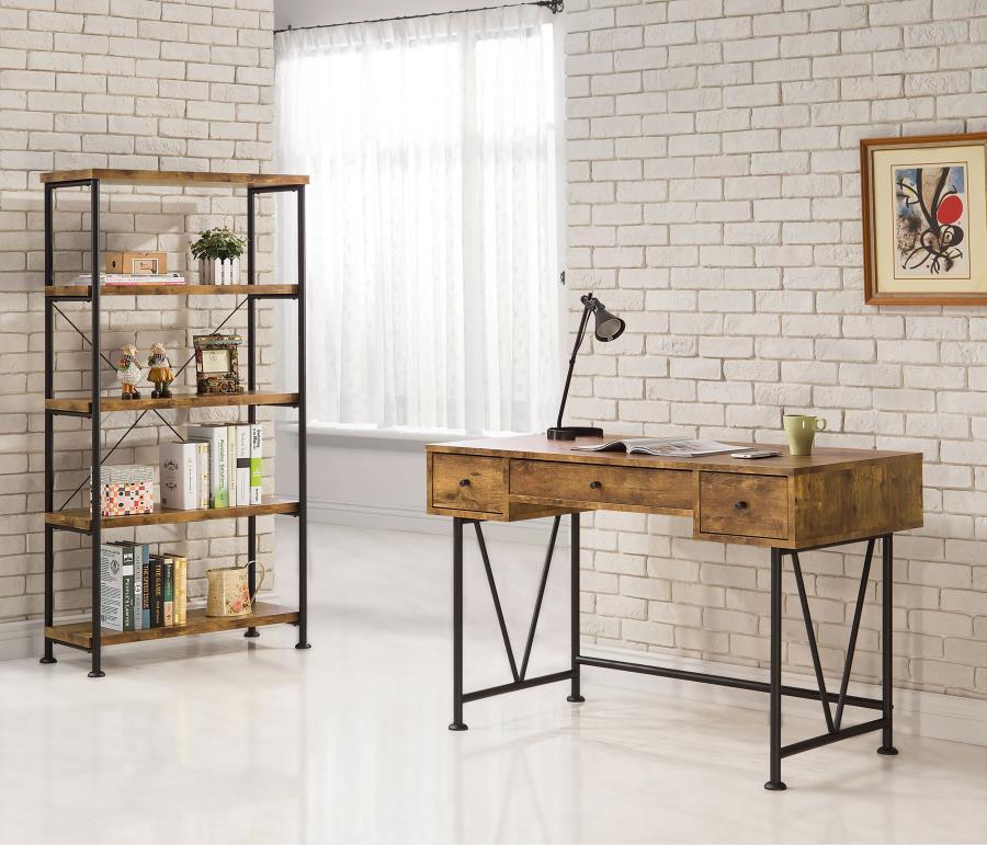 Analiese - 2-Piece 3-Drawer Writing Desk Set - Antique Nutmeg and Black