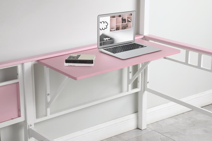 Alexia - Twin Over Twin Workstation Bunk Bed - Pink and White