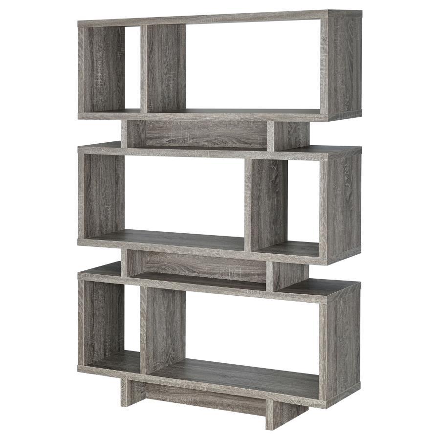 Reid - 3-tier Geometric - Bookcase - Weathered Grey