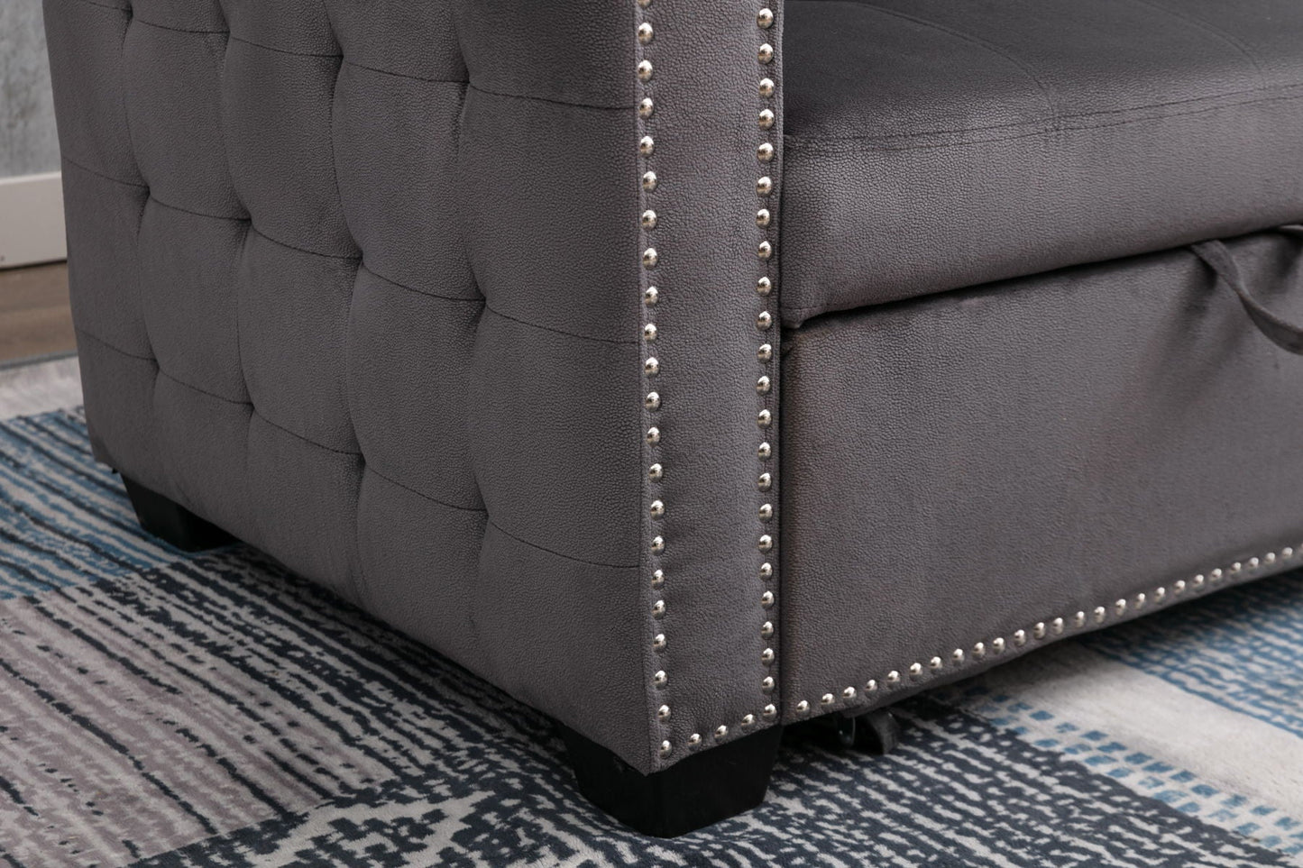 77" Reversible Sectional Storage Sleeper Sofa Bed, L-Shape 2 Seat Sectional Chaise With Storage, Skin - Feeling Velvet Fabric, Dark Gray Color For Furniture