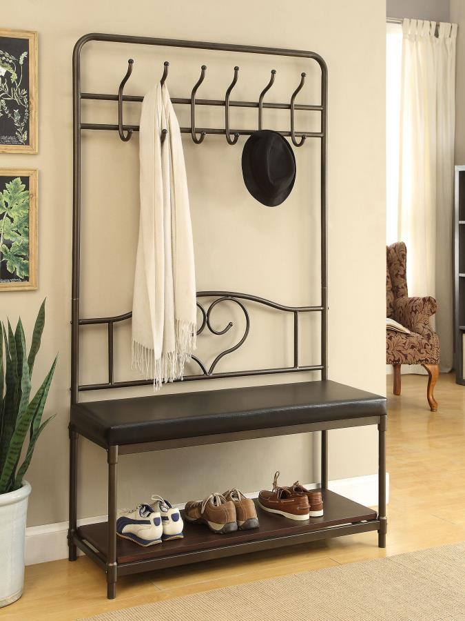 Francesca - Hall Tree With 6-Hook - Dark Walnut and Dark Bronze