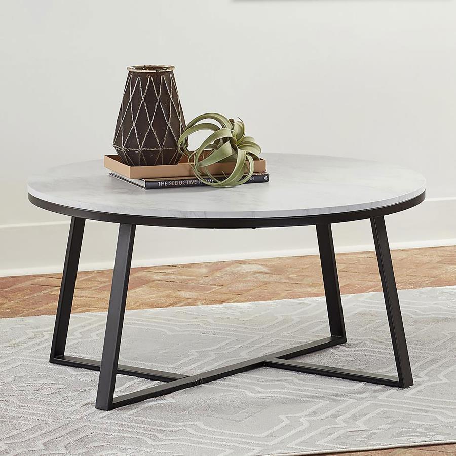 Hugo - Round Coffee Table - White and Matte Black