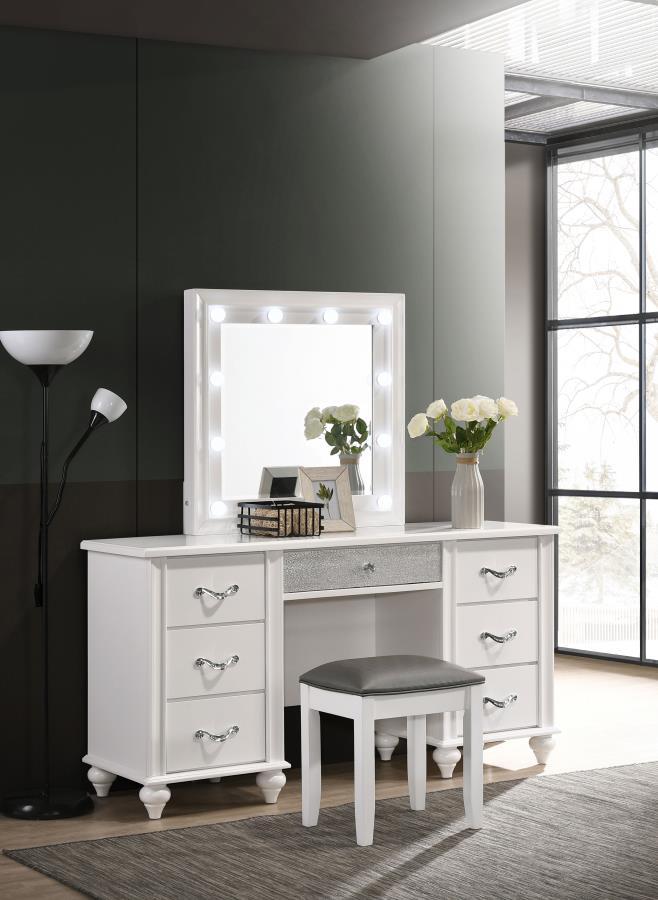 Barzini - Upholstered Vanity Stool - Metallic and White