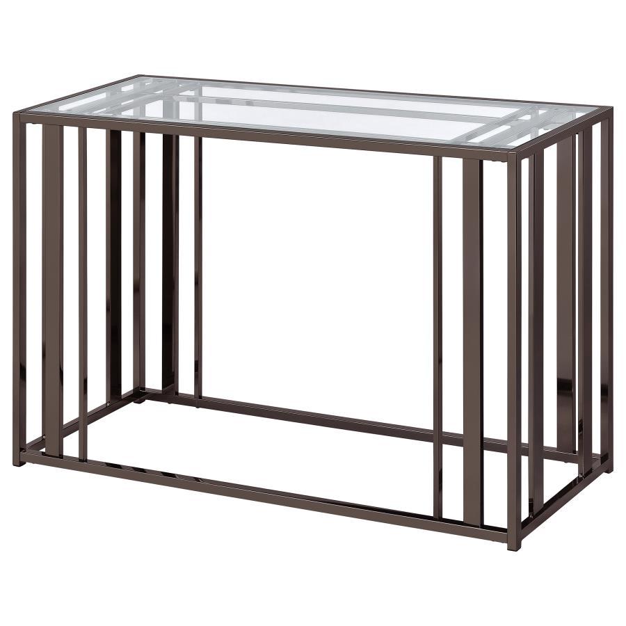 Adri - Rectangular Glass Top Sofa Table - Clear and Black Nickel