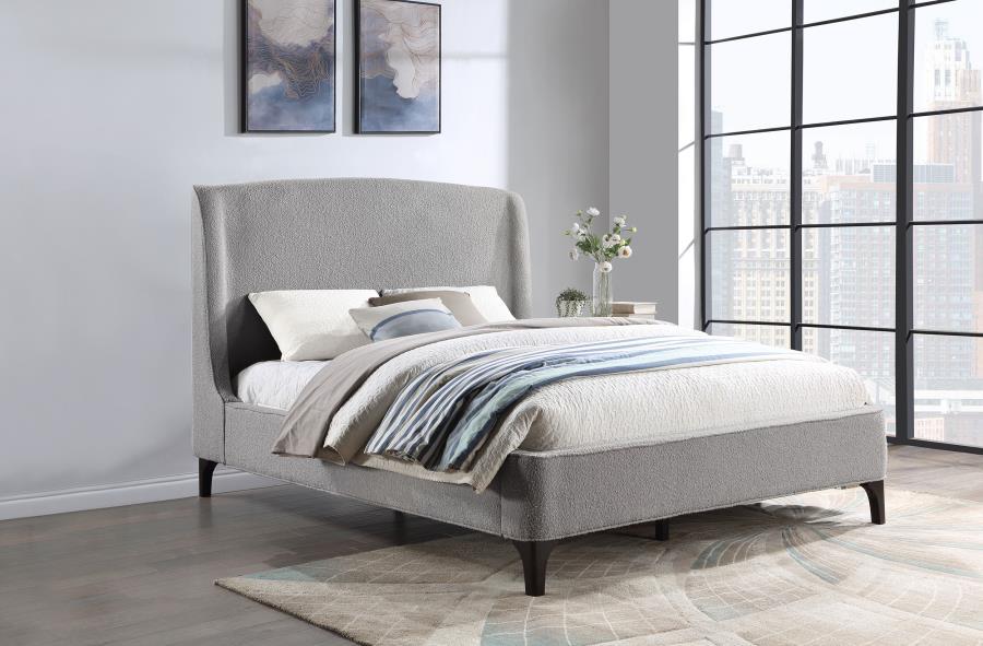 Mosby - Upholstered Curved Headboard Eastern King Platform Bed - Light Grey