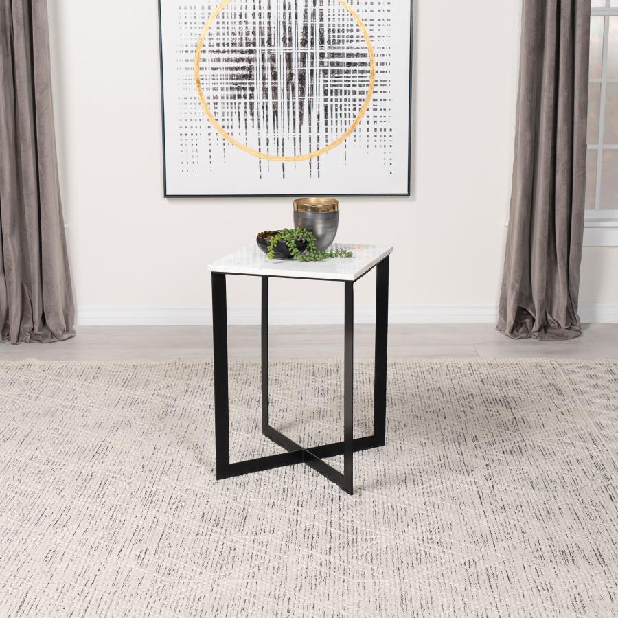 Tobin - Square Marble Top End Table - White and Black