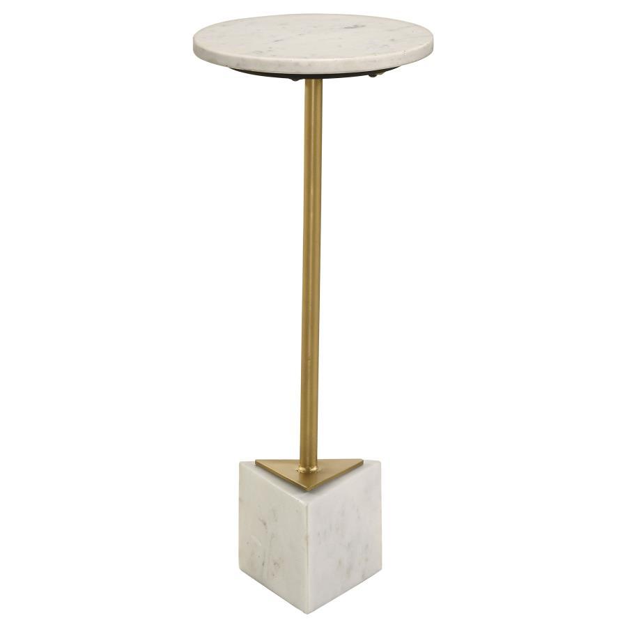 Fulcher - Round Metal Side Table - White and Gold