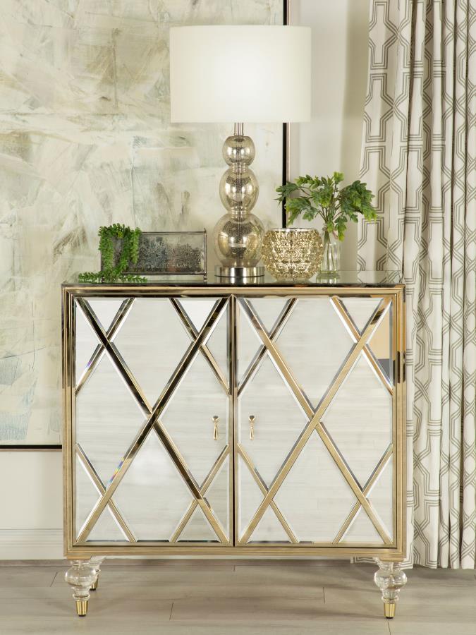 Astilbe - 2-Door Accent Cabinet - Mirror and Champagne
