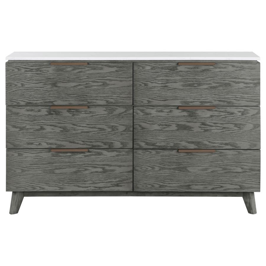 Nathan - 6-Drawer Dresser - White Marble and Grey