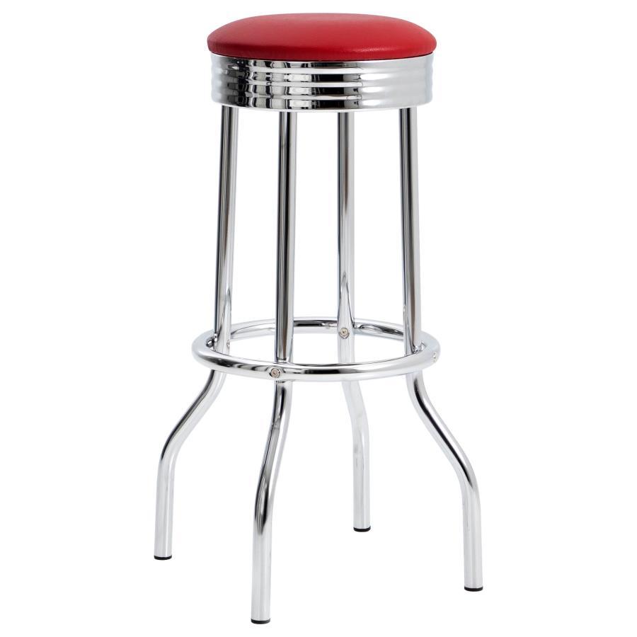 Theodore - Upholstered Top Bar Stools (Set of 2) - Red and Chrome