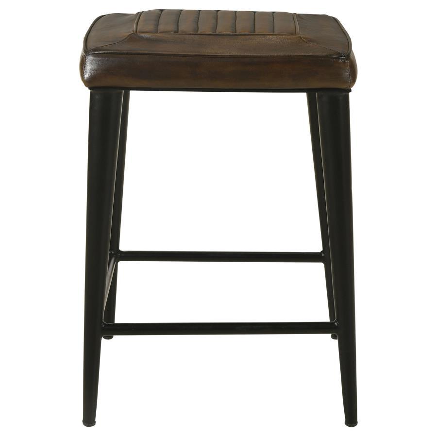 Alvaro - Leather Upholstered Backless Counter Height Stool (Set of 2) - Antique Brown and Black