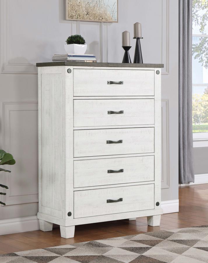 Lilith - 5-Drawer Chest Distressed - Distressed Grey And White