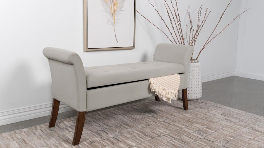 Farrah - Upholstered Rolled Arms Storage Bench - Beige And Brown