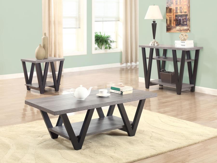 Stevens - V-Shaped Coffee Table - Black and Antique Grey