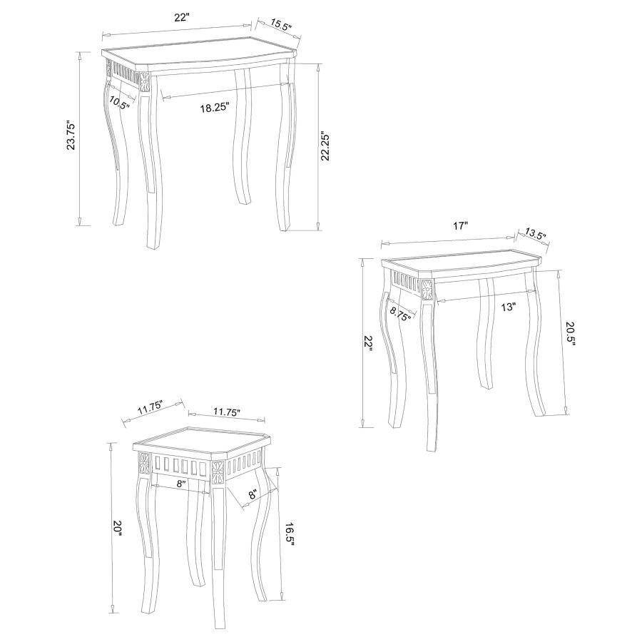 Daphne - 3-Piece Curved Leg Nesting Tables WArm - Brown