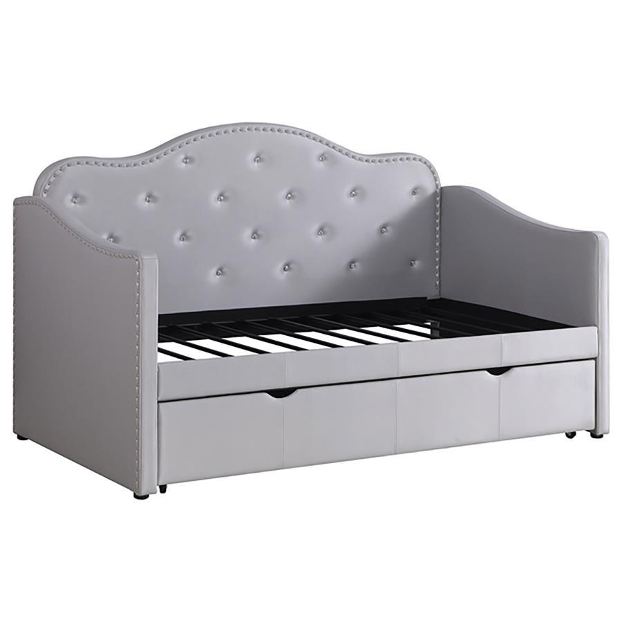 Elmore - Upholstered Twin Daybed With Trundle - Pearlescent Grey