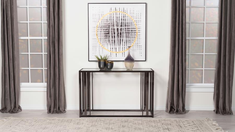 Adri - Rectangular Glass Top Sofa Table - Clear and Black Nickel