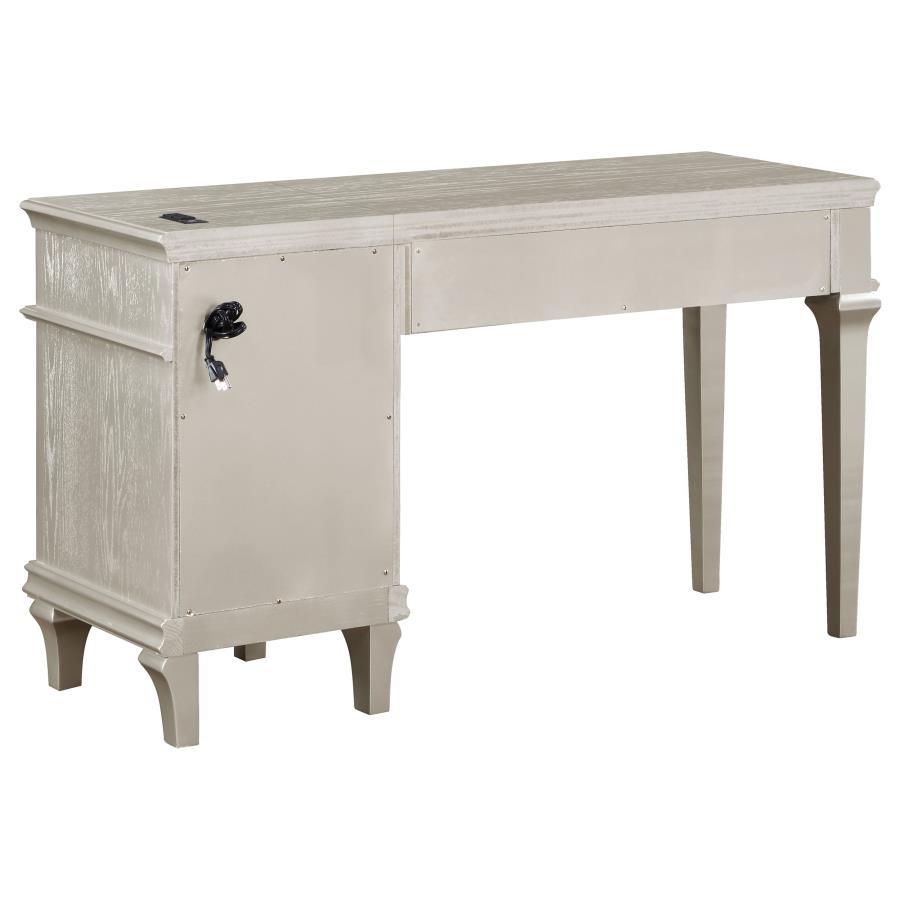Evangeline - 4-Drawer Vanity Table With Faux Diamond Trim - Silver and Ivory