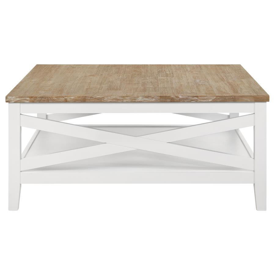 Maisy - Square Wooden Coffee Table With Shelf - Brown and White