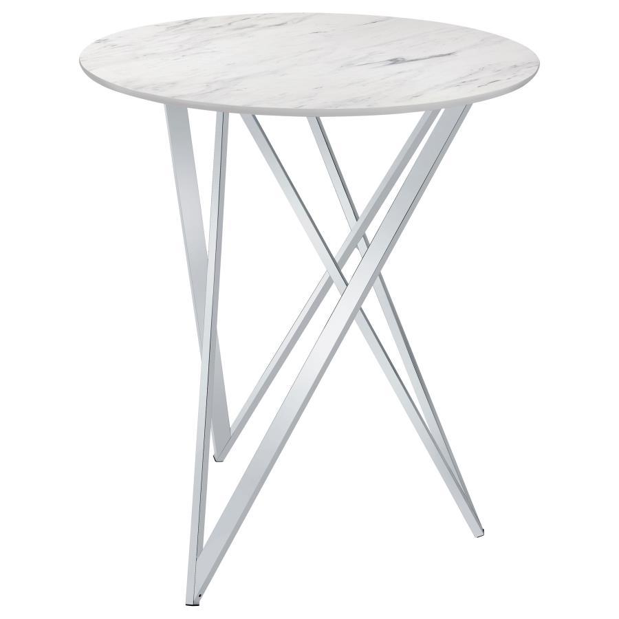 Bexter - Faux Marble Round Top Bar Table - White and Chrome