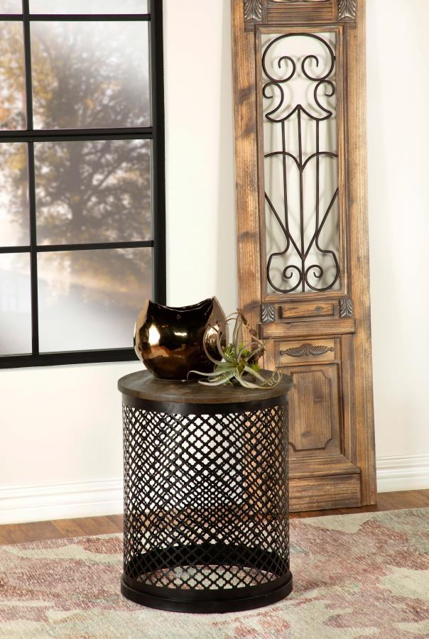 Aurora - Round Accent Table With Drum Base - Natural and Black
