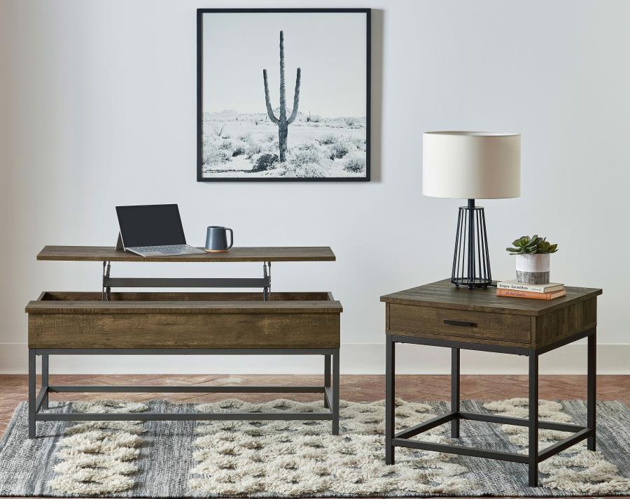 Byers - Black Coffee Table With Hidden Storage - Brown Oak and Sandy Black