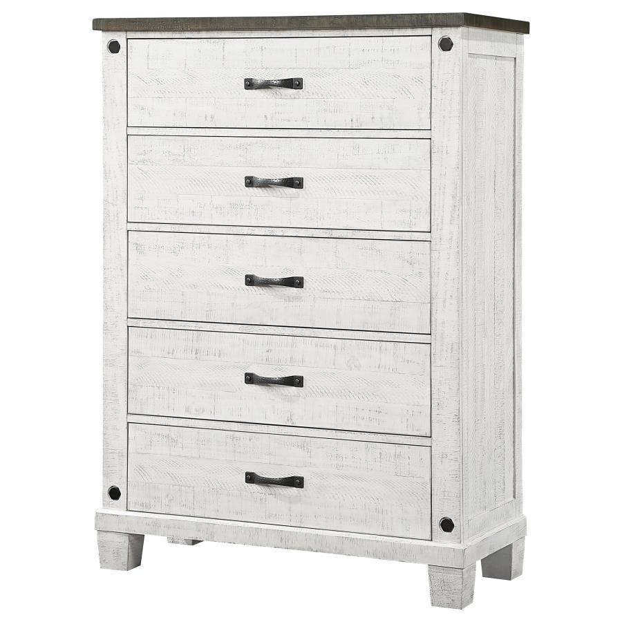 Lilith - 5-Drawer Chest Distressed - Distressed Grey And White