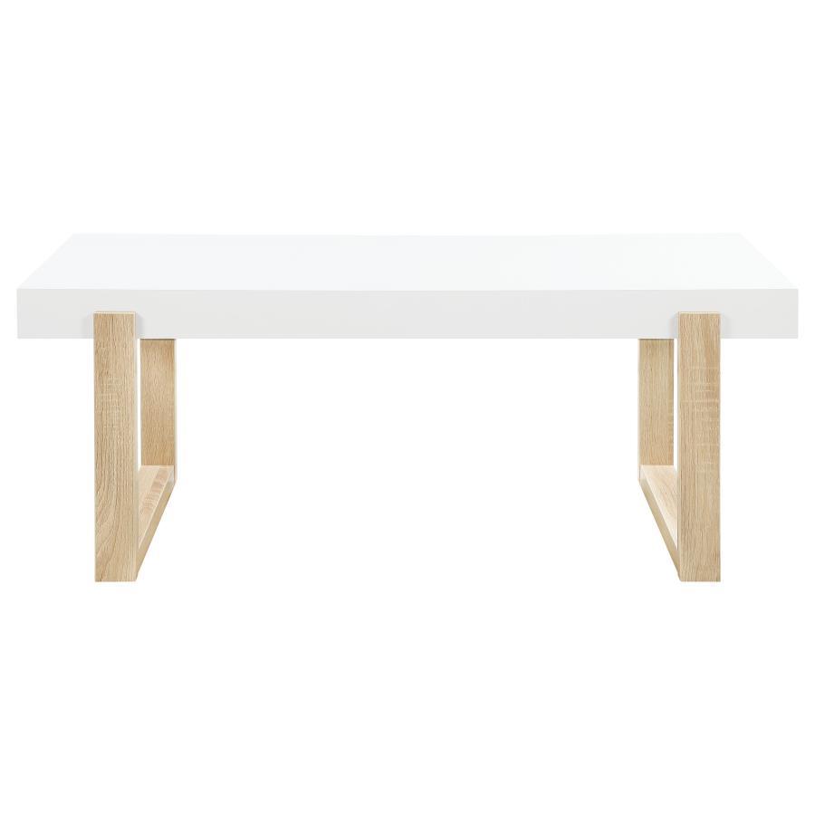 Pala - Rectangular Coffee Table With Sled Base - White High Gloss and Natural