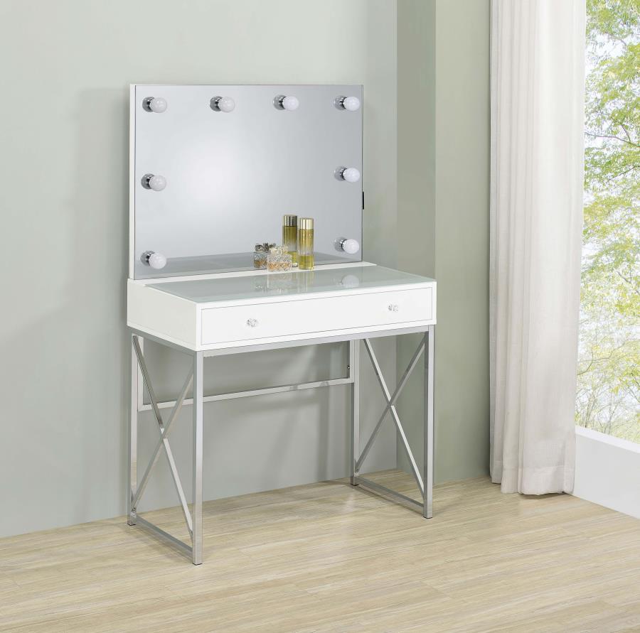 Eliza - 2-Piece Vanity Set With Hollywood Lighting - White and Chrome